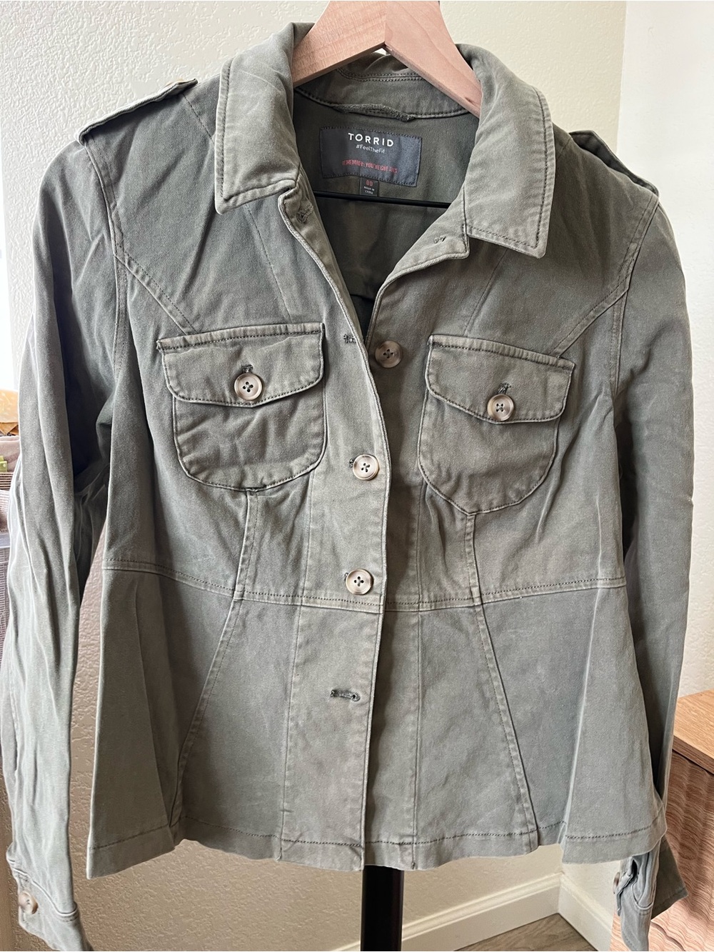 torrid olive utility button-front jacket
